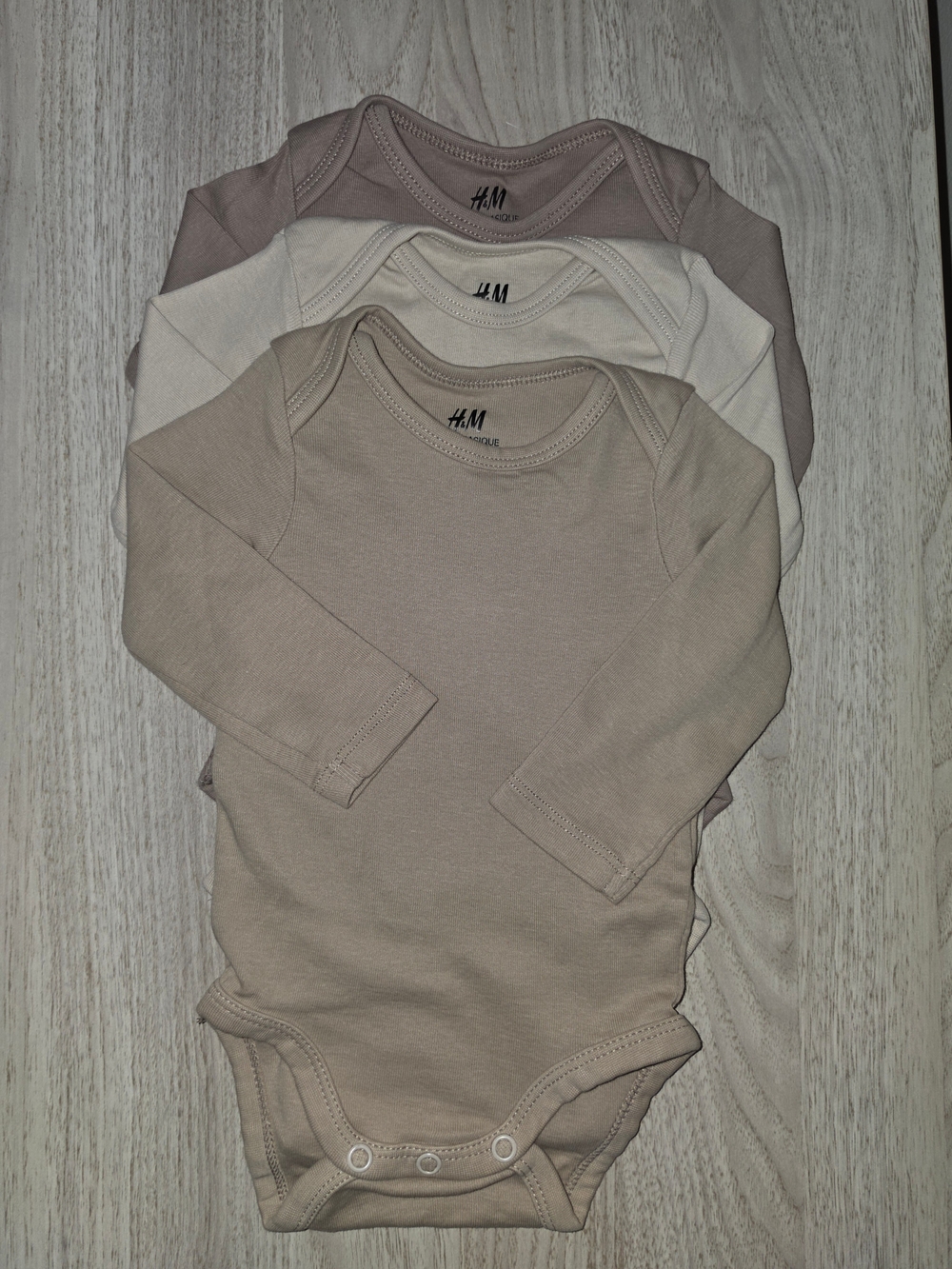 H&M Neutral Long-Sleeve Baby Bodysuit 3-Pack